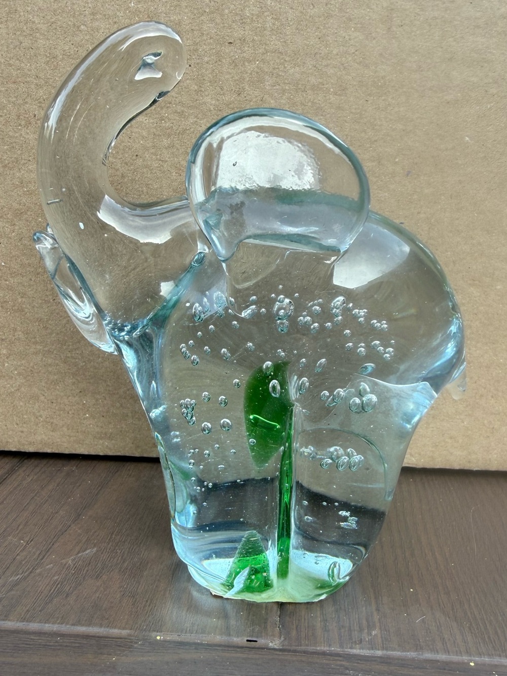 Source Unknown Clear Glass Elephant Figurine with Green Accent - Home Art
